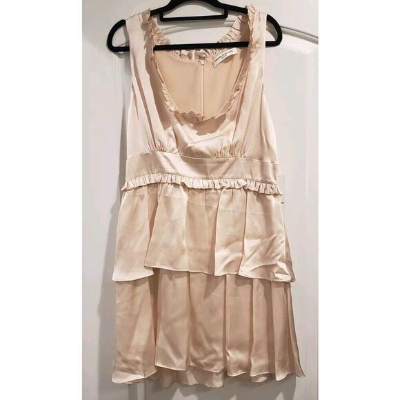 AMANDA UPRICHARD 100% Silk Champagne Tiered Sleeveless Dress Size‎ Large NWT - Picture 2 of 10